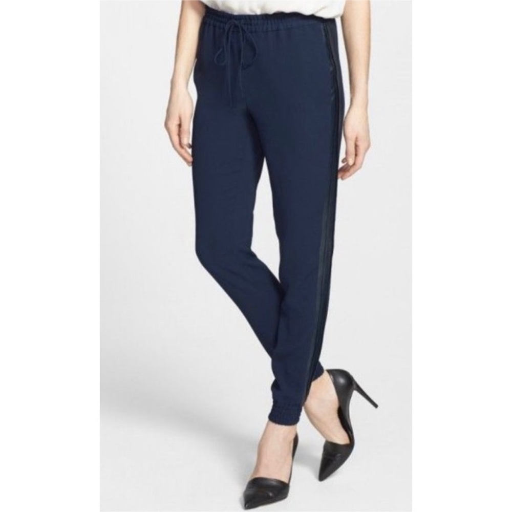 VINCE Leather Side Strapping Poly Sweatpant Navy Size XS